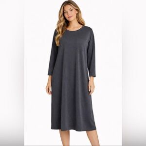 Nap Loungewear Midi Dress Womens OS Washed Black Long Sleeve Pajamas Nightshirt